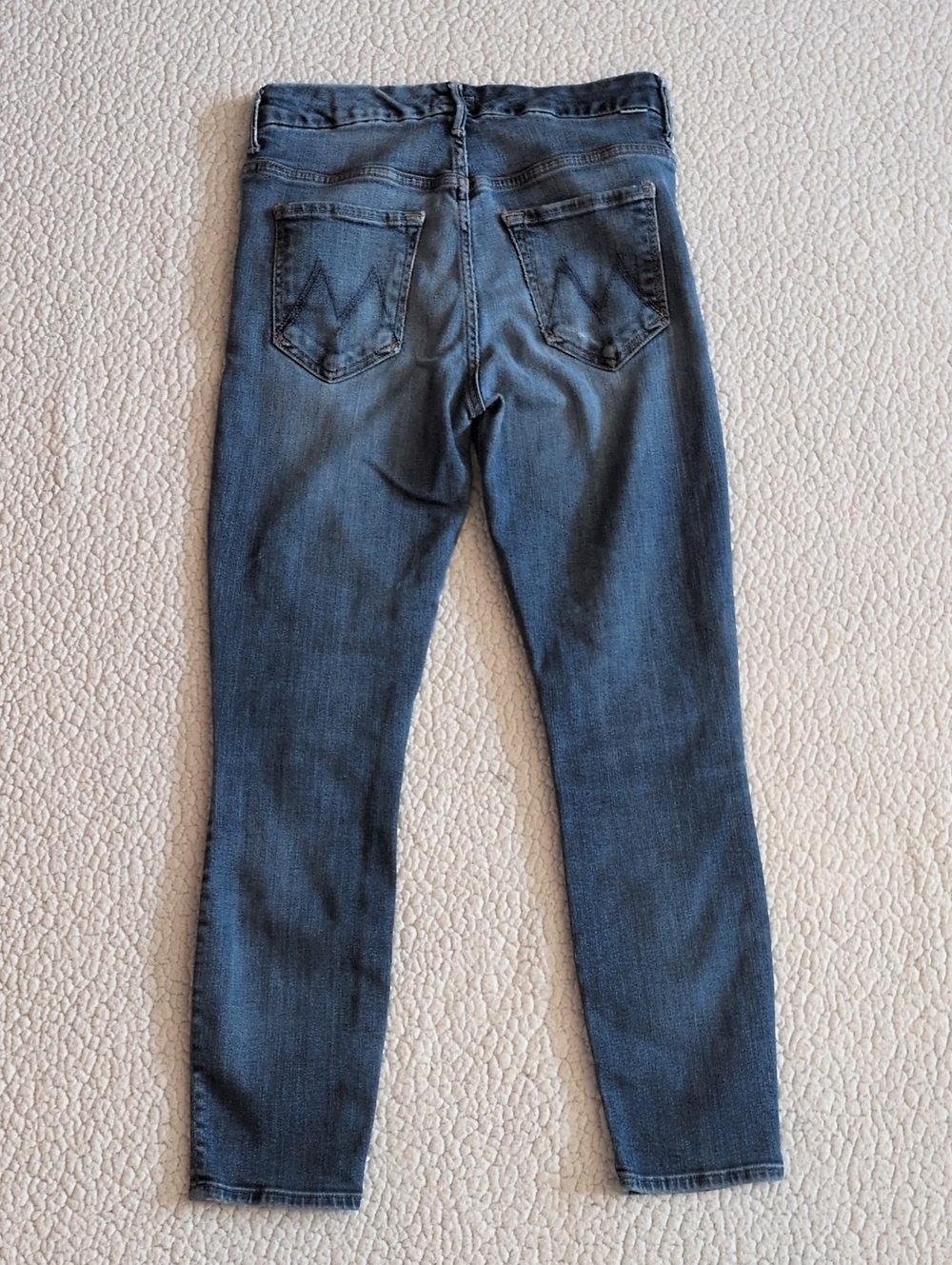 Mother High Waisted Looker Cropped Acid Washed Denim Distressed Jeans USA Made